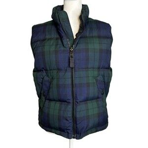 Eddie Bauer Women's Goose Down Vest Sz Small  Water Repellent Plaid Blue Green
